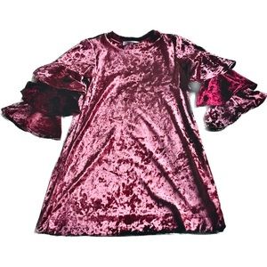 JOAHLOVE | 6 | Dusty Rose Penelope Velvet Girls Kids Flare Layered Ruffle Sleeve